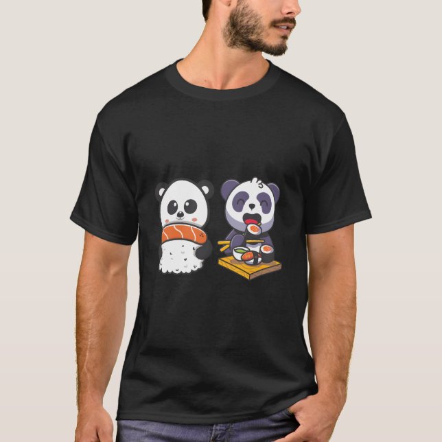 Kawaii Anime Panda Sushi Japanese Nigiri Otaku T Shirt (Framsida)