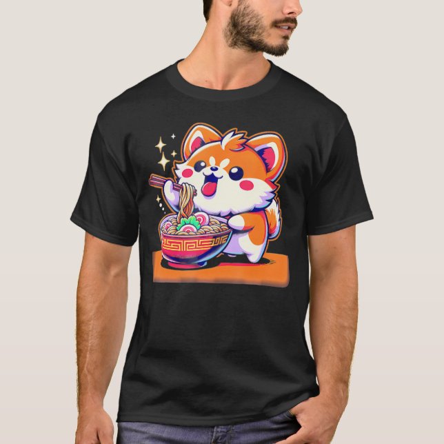 Kawaii Anime Pomchi Hund Ramen T Shirt (Framsida)
