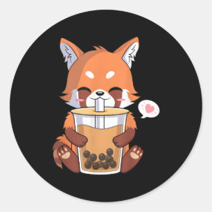 Kawaii Anime Red Panda Drinking Boba Bubble Tea Runt Klistermärke