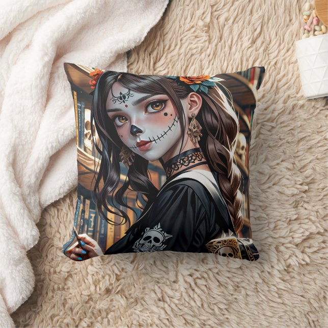 Kawaii Anime Skull Girl Pillow 03 Kudde (Filt)