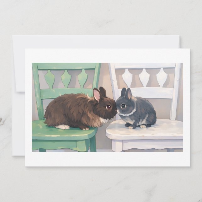 Kawaii Anime Two Bunnies Flat Card (Framsida)