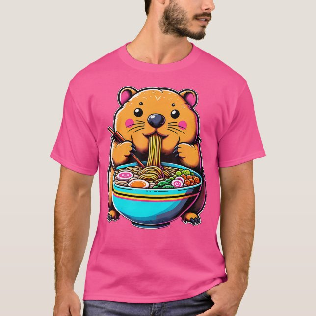 Kawaii Anime Wombat Ramen T Shirt (Framsida)