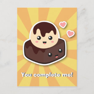 Kawaii-animering av vaniljglass och brownie vykort