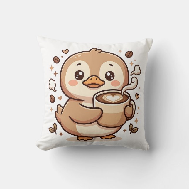 Kawaii anka Latte Hjärtkuddfäll Kudde (Framsida)