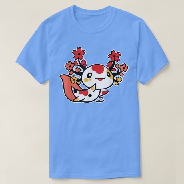 Kawaii Aolotl Japanska Cherry Blommar Sakura Flowe T Shirt (Design framsida)