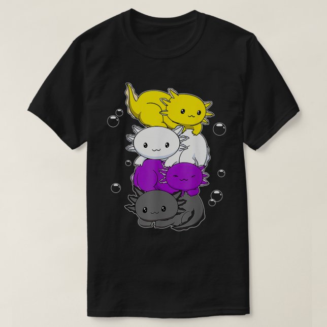 Kawaii Aolotl Pile Nonbinary Flag LGBTQ  T Shirt (Design framsida)