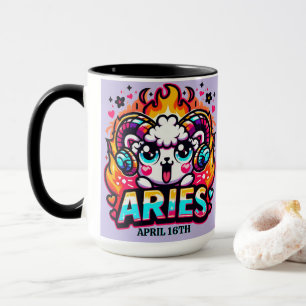 Kawaii Aries Ram Zodiac Sign Colorful Birthday Mugg