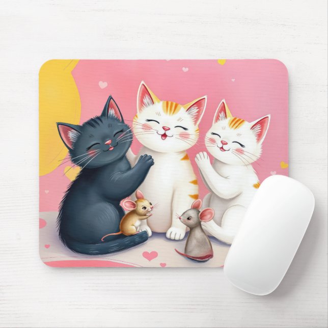 Kawaii Art Cats och Mice Musmatta (Med mus)