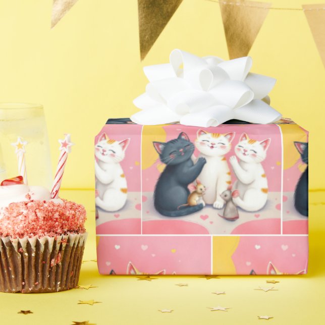 Kawaii Art Cats och Mice Presentpapper (Födelsedagsfest)