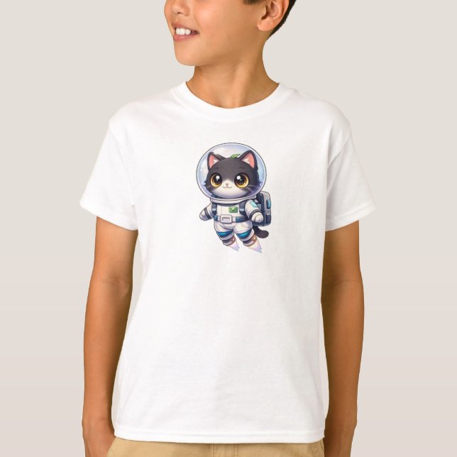 Kawaii Astronaut Cat Cartoon – Cute Space Kitty T Shirt (Framsida)