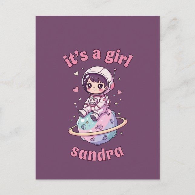 Kawaii Astronaut Det är en flicka Vykort (Framsida)