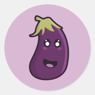 Kawaii aubergine runt klistermärke
