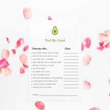 Kawaii Avocado Baby Shower-Spel Hitta Gästen