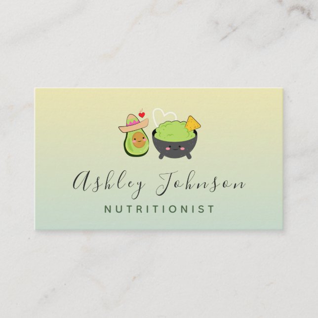 Kawaii Avocado och Guacamole Nutritionist Cute Foo Visitkort (Framsida)