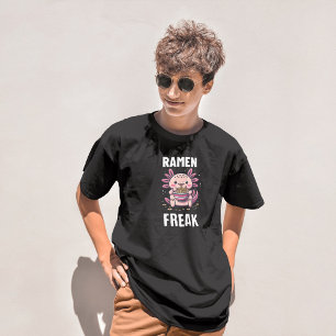 Kawaii Axalotl ätande Ramen (vit text) T Shirt