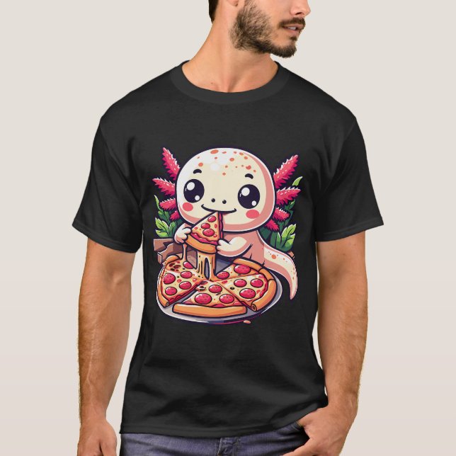 Kawaii Axolotl Älskar Att Äta Pizza T Shirt (Framsida)