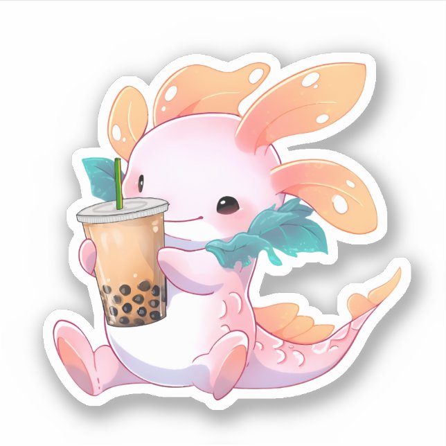 Kawaii Axolotl & Boba Tea Klistermärken (Framsida)