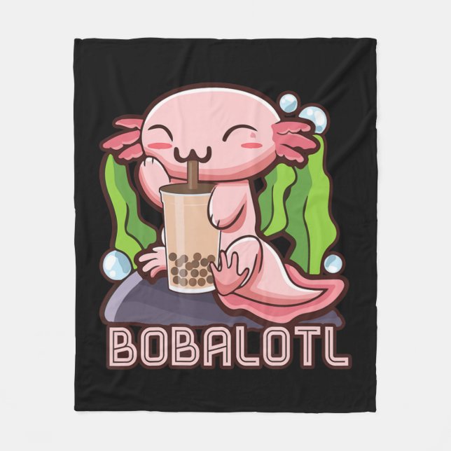Kawaii Axolotl Cute Boba Tee Bubble Tea Anime Girl Fleecefilt (Framsidan)