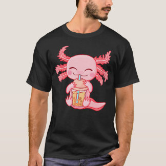 Kawaii Axolotl Drinking Boba Bubble Tea Anime Girl T Shirt