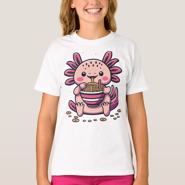 KAWAII AXOLOTL EATING RAMEN ANIME T SHIRT (Framsida)