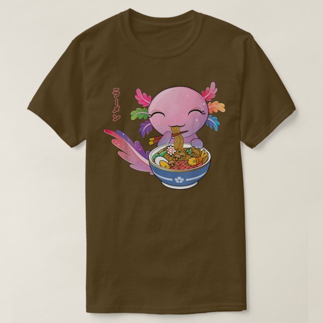 Kawaii Axolotl Eating Ramen Japanese Noodles Anime T Shirt (Design framsida)