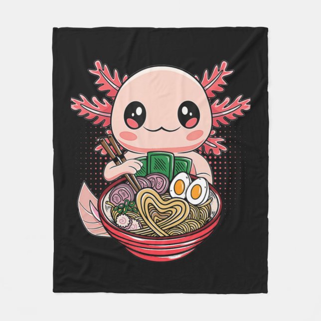 Kawaii Axolotl Eating Ramen Noodles Anime Gift Gir Fleecefilt (Framsidan)