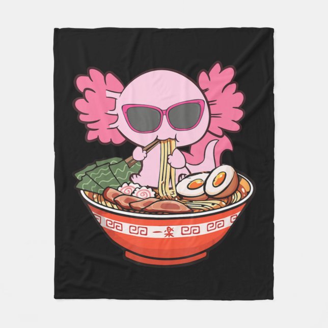 Kawaii Axolotl Eating Ramen Noodles Anime Girls Te Fleecefilt (Framsidan)