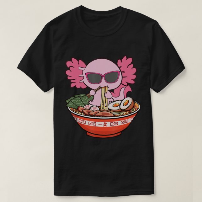 Kawaii Axolotl Eating Ramen Noodles Anime Girls Te T Shirt (Design framsida)