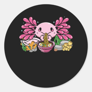 Kawaii Axolotl Eating Ramen Noodles Anime Japanska Runt Klistermärke