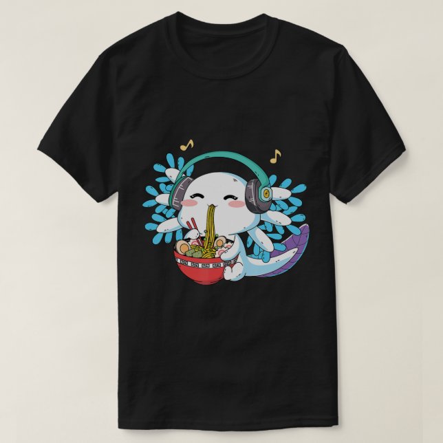 Kawaii Axolotl Eating Ramen Noodles Anime Kids Boy T Shirt (Design framsida)