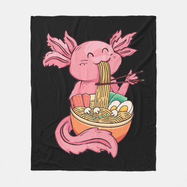 Kawaii Axolotl Eating Ramen Noodles Anime Kids Gir Fleecefilt (Framsidan)