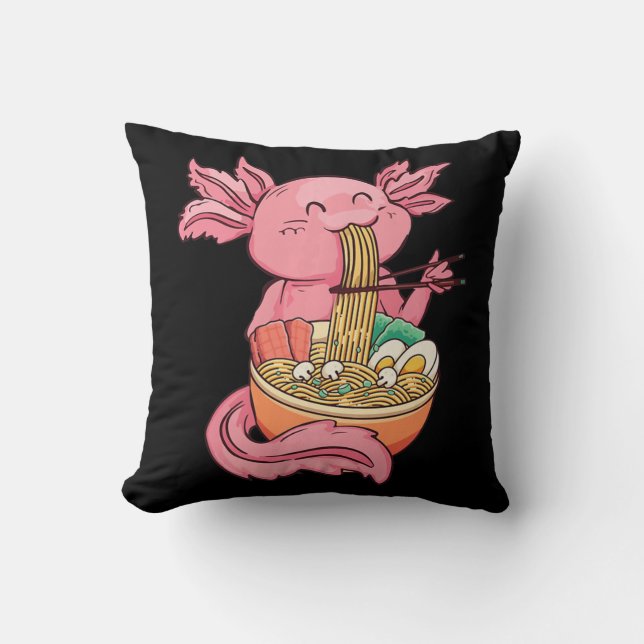 Kawaii Axolotl Eating Ramen Noodles Anime Kids Gir Kudde (Framsida)