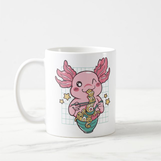Kawaii Axolotl eats Ramen Kaffemugg (Vänster)