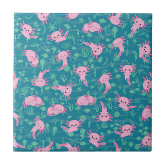Kawaii Axolotl i Ocean Ceramic Tile Kakelplatta