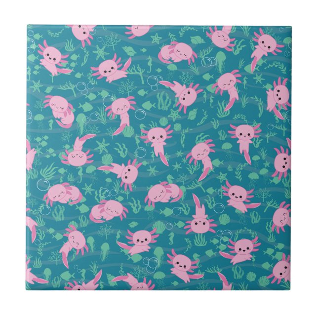 Kawaii Axolotl i Ocean Ceramic Tile Kakelplatta (Framsidan)