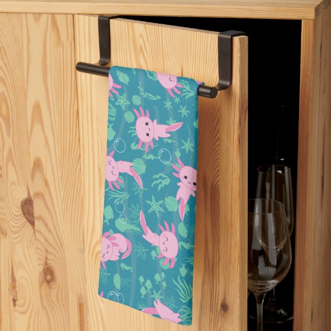 Kawaii Axolotl i Ocean Kitchen Towels Kökshandduk (Thirds Fold)