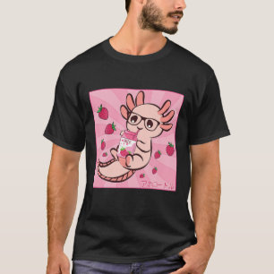 Kawaii Axolotl Japansk Anime Strawberry Mjölk Shak T Shirt
