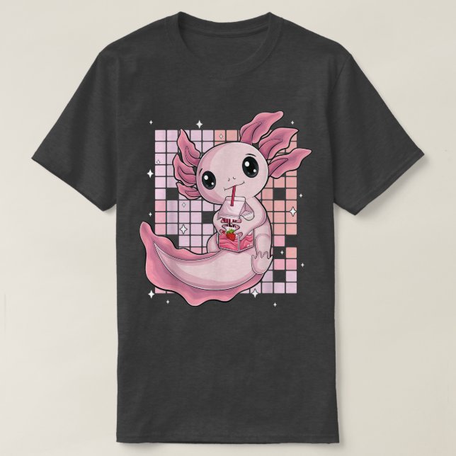 Kawaii Axolotl Japanska jordgubbsgubben Mjölk Shak T Shirt (Design framsida)