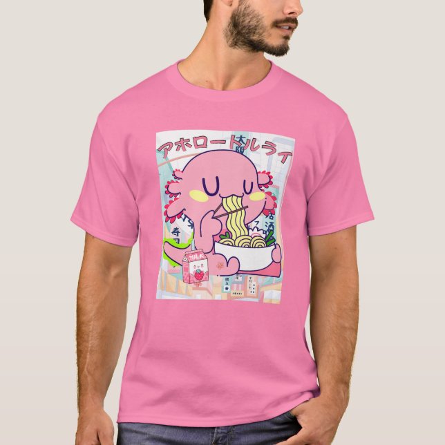 Kawaii Axolotl Life Ramen Strawberry Mjölk Shake J T Shirt (Framsida)