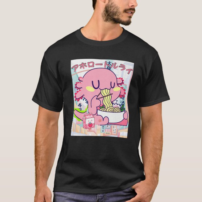 Kawaii Axolotl Life Ramen Strawberry Mjölk Shake J T Shirt (Framsida)