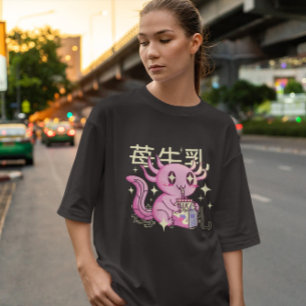 Kawaii Axolotl och jordgubbe Mjölk T Shirt
