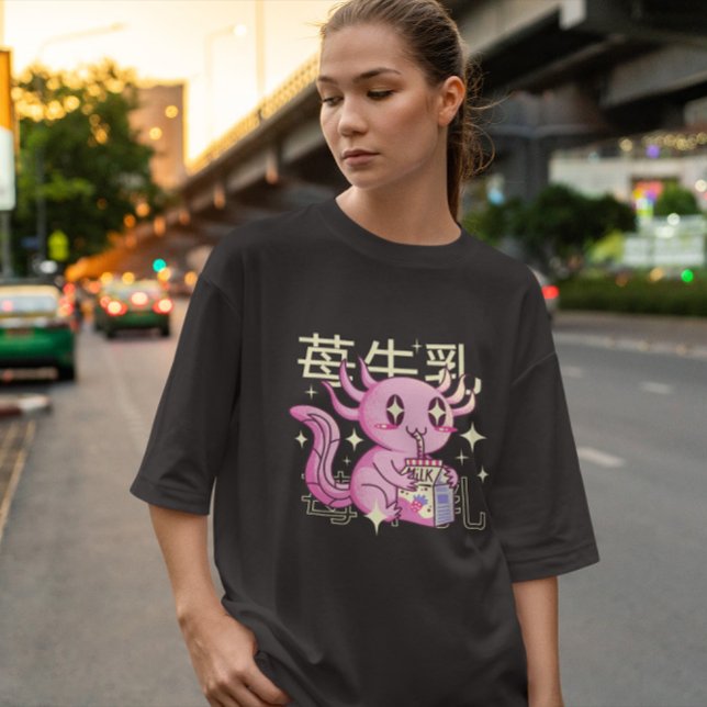 Kawaii Axolotl och jordgubbe Mjölk T Shirt (Skapare uppladdad)