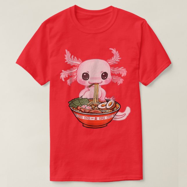 Kawaii Axolotl Ramen Noodles Japansk Anime Otaku T Shirt (Design framsida)