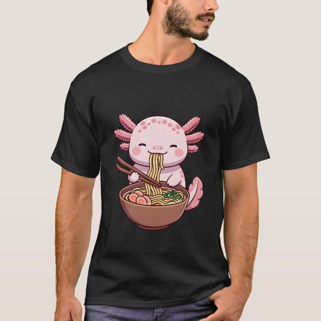 Kawaii Axolotl som äter Ramen T Shirt (Framsida)
