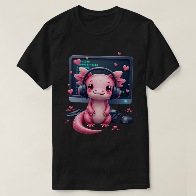 Kawaii Axolotl Spelare Kodar T Shirt (Design framsida)