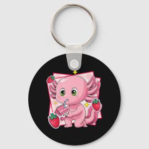Kawaii Axolotl Strawberry Mjölk Japans anime Gift Nyckelring
