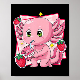 Kawaii Axolotl Strawberry Mjölk Japans anime Gift Poster