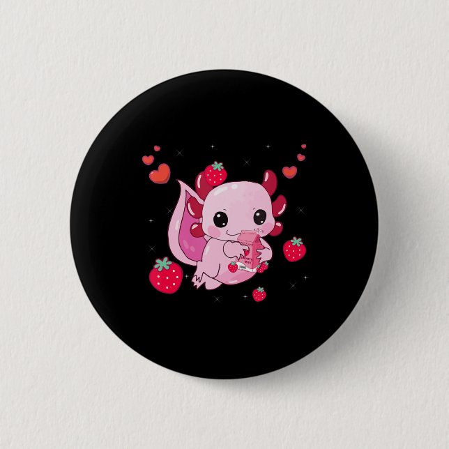 Kawaii Axolotl Strawberry Mjölk Shake Anime Gift G Knapp (Framsida)