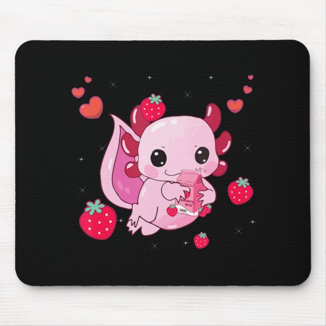 Kawaii Axolotl Strawberry Mjölk Shake Anime Gift G Musmatta (Framsidan)