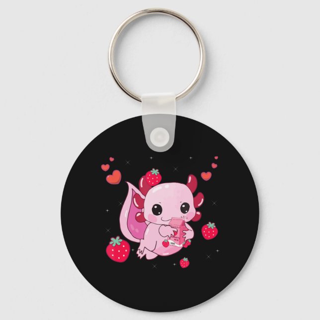 Kawaii Axolotl Strawberry Mjölk Shake Anime Gift G Nyckelring (Framsida)